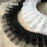 Cheap Promotion 8cm Wide Black And White Mesh Sequin Tulle Embroidery Double Laminated Wrinkle Lace Trim Applique Fabric Ribbon